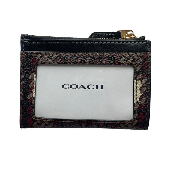 Coach NEW Skinny ID Card Case ~ Brushed Plaid Brown & Gold PVC Mini Wallet CN018 - Picture 3 of 6